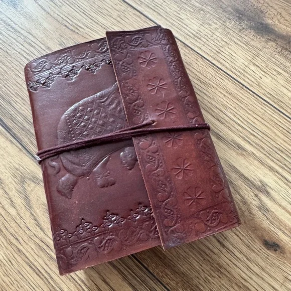 Embossed Elephant Leather Journal - Deep Brown - Picture 2 of 6